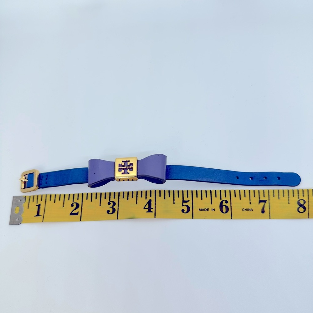 Tory Burch Purple Bow Bracelet with Gold Logo Accent - Picture 3 of 5